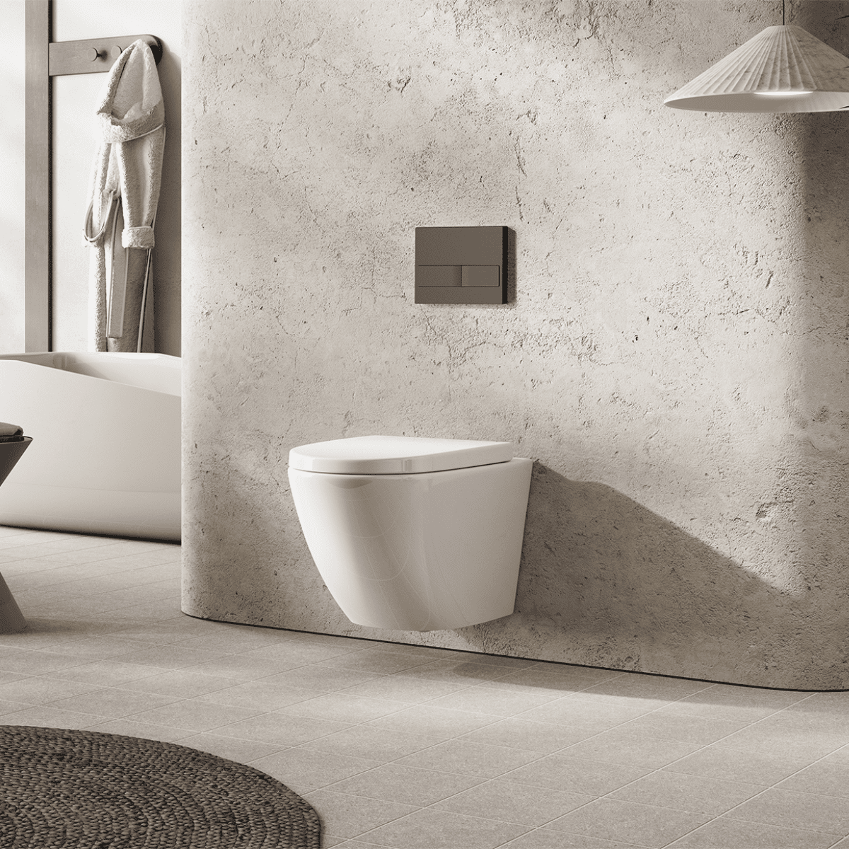 Pack Inodoro Suspendido Blanco Brillo y Cisterna Empotrada Autoportante con Pulsador Negro | Inodoro Suspendido Blanco Brillo Rimless Sin Borde de Fondo Reducido y Asiento Extrafino con Caida Amortiguada