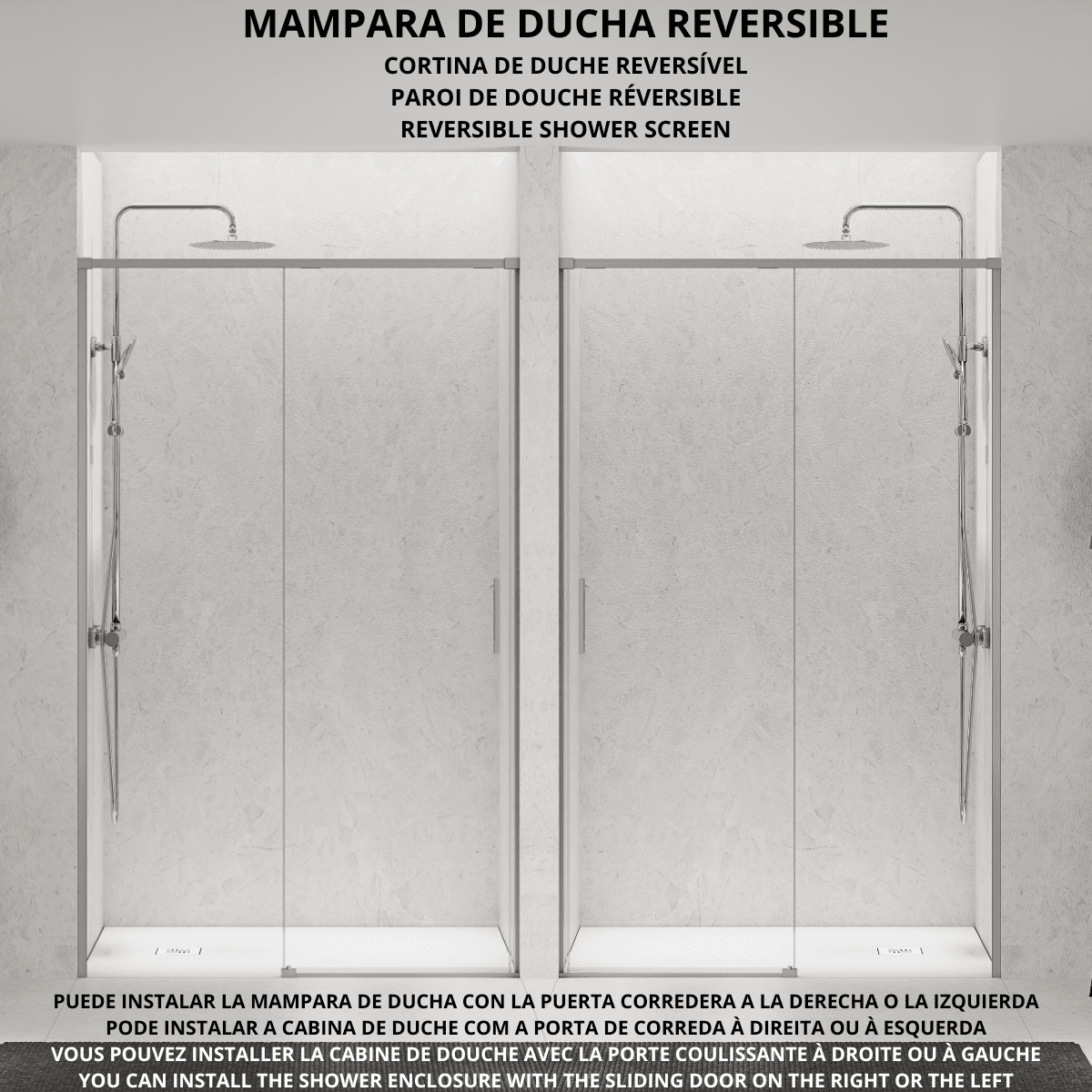 Vallance Mampara Ducha Frontal 1 puerta 1 fijo Corredera | Vidrio Templado 6mm Antical Transparente | Perfil Acero Cepillado