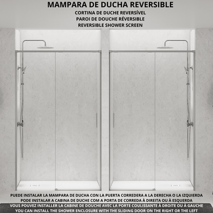 Vallance Mampara Ducha Frontal 1 puerta 1 fijo Corredera | Vidrio Templado 6mm Antical Transparente | Perfil Acero Cepillado
