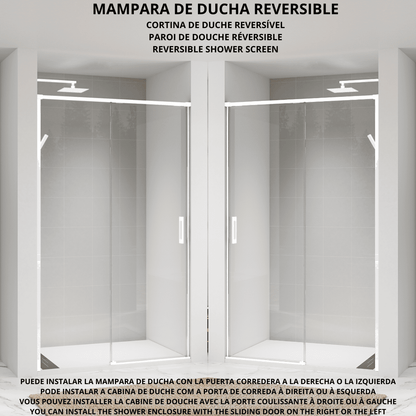 Vallance Mampara Ducha Frontal 1 puerta 1 fijo Corredera | Vidrio Templado 6mm Antical Transparente | Perfil Blanco