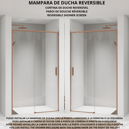 Vallance Mampara Ducha Frontal 1 puerta 1 fijo Corredera | Vidrio Templado 6mm Antical Transparente | Perfil Cobre