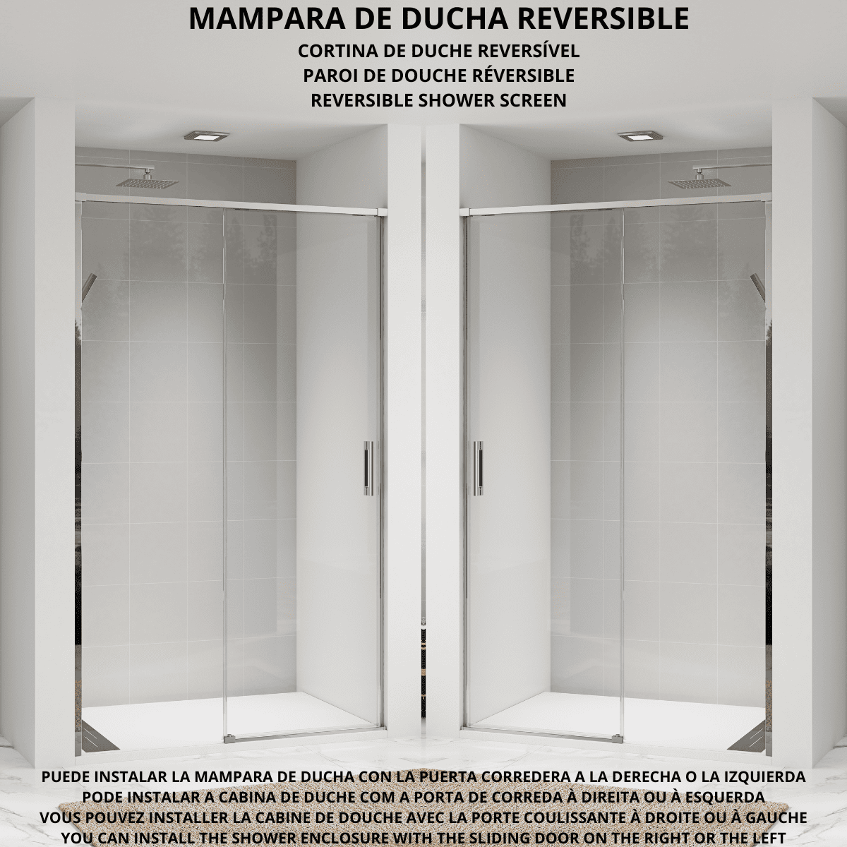 Vallance Mampara Ducha Frontal 1 puerta 1 fijo Corredera | Vidrio Templado 6mm Antical Transparente | Perfil Cromo Brillo