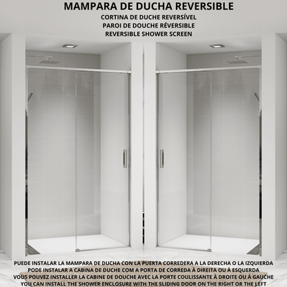 Vallance Mampara Ducha Frontal 1 puerta 1 fijo Corredera | Vidrio Templado 6mm Antical Transparente | Perfil Cromo Brillo