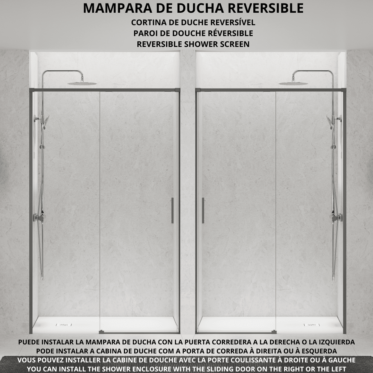 Vallance Mampara Ducha Frontal 1 puerta 1 fijo Corredera | Vidrio Templado 6mm Antical Transparente | Perfil Gun Metal