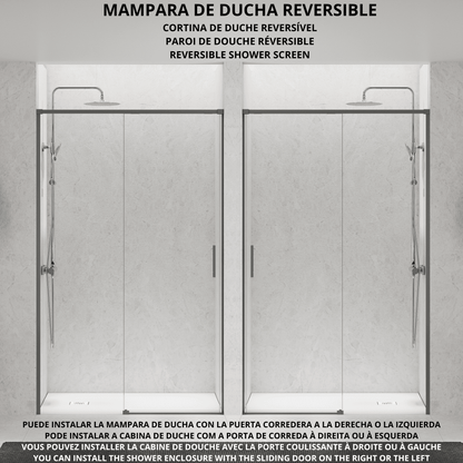 Vallance Mampara Ducha Frontal 1 puerta 1 fijo Corredera | Vidrio Templado 6mm Antical Transparente | Perfil Gun Metal