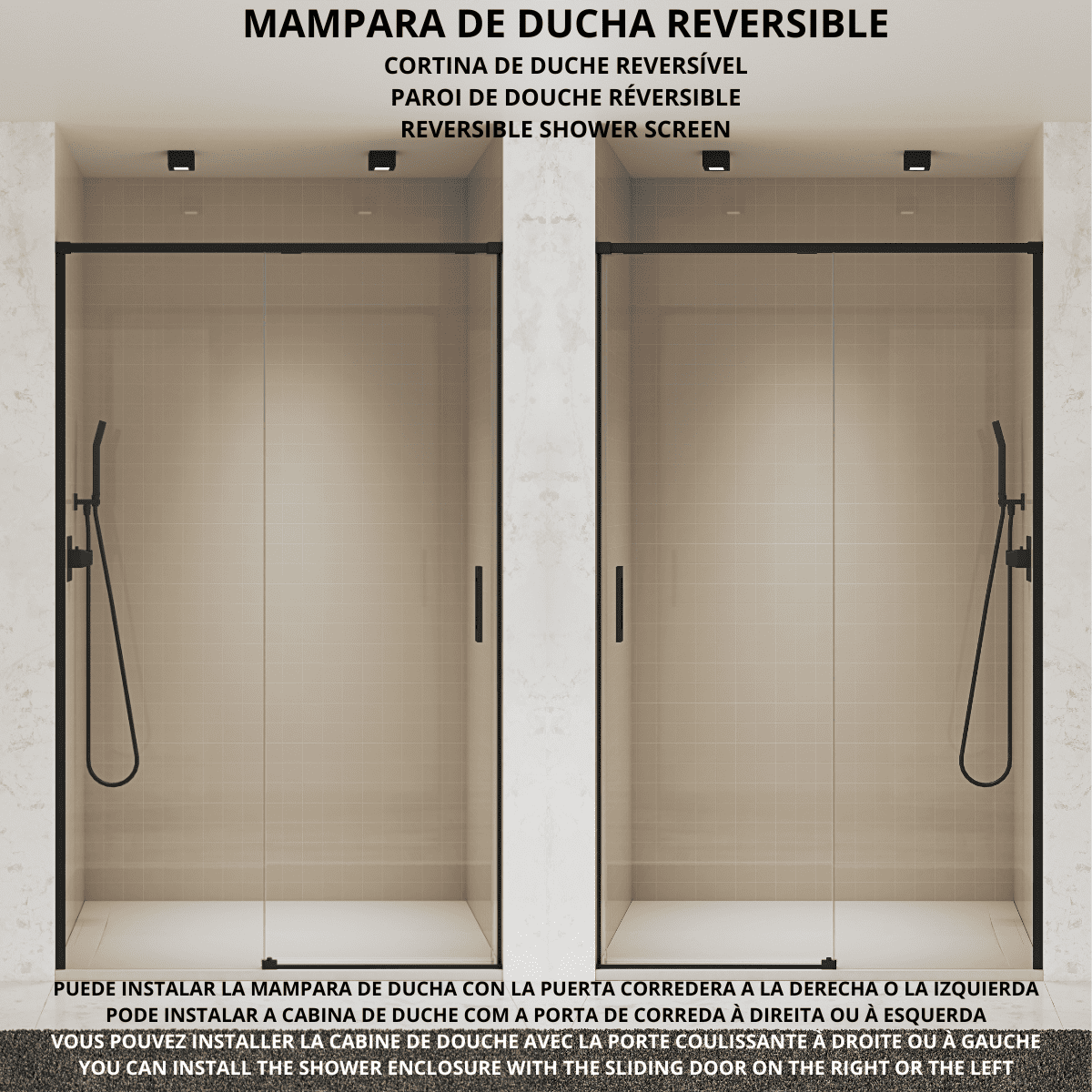 Vallance Mampara Ducha Frontal 1 puerta 1 fijo Corredera | Vidrio Templado 6mm Antical Transparente | Perfil Negro