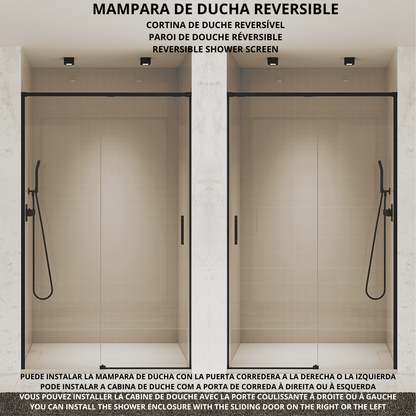 Vallance Mampara Ducha Frontal 1 puerta 1 fijo Corredera | Vidrio Templado 6mm Antical Transparente | Perfil Negro