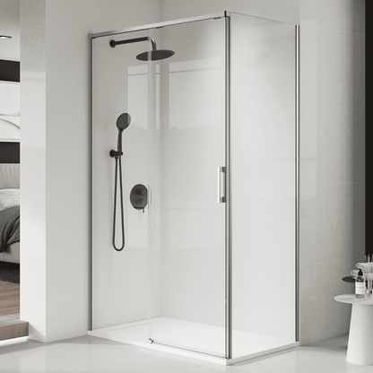 Vallance Rectangular Sliding Front-Entry Shower Enclosure | 6 mm Transparent Anti-Limescale Tempered Glass | Brushed Steel Profile