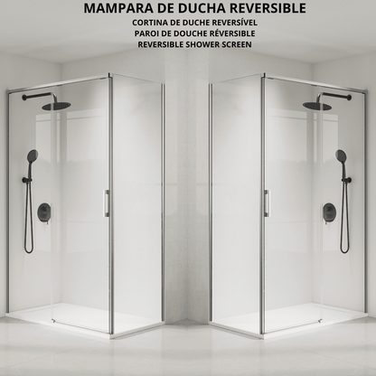 Vallance Rectangular Sliding Front-Entry Shower Enclosure | 6 mm Transparent Anti-Limescale Tempered Glass | Brushed Steel Profile