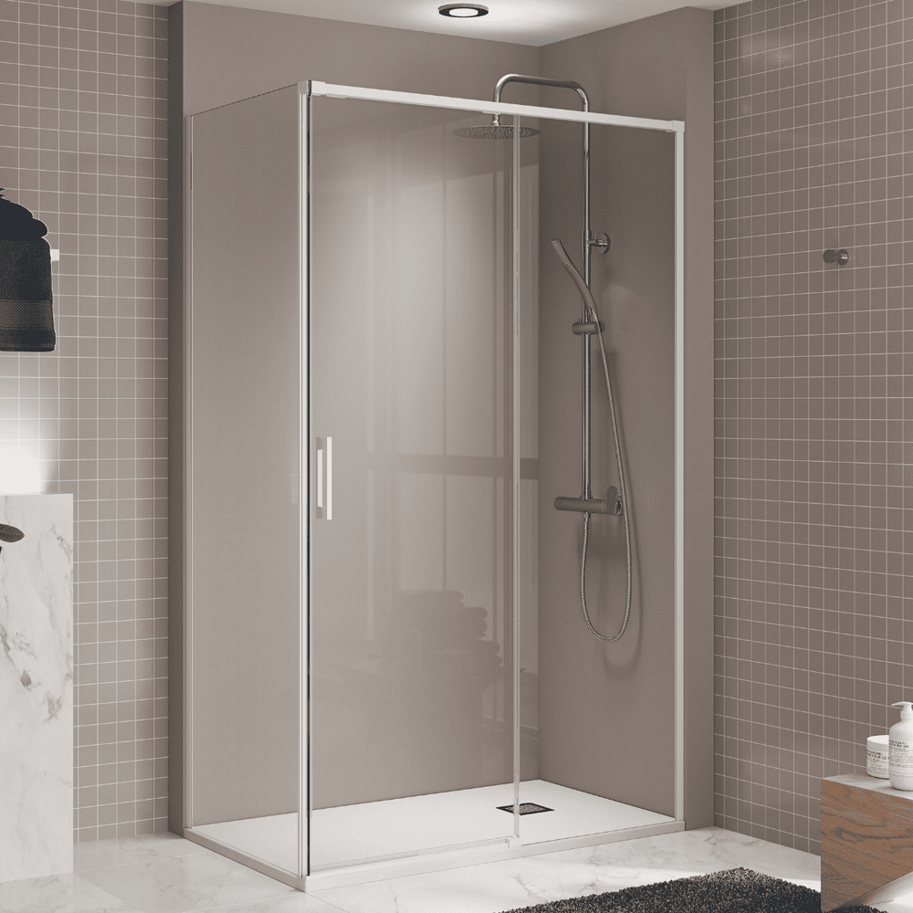 Vallance Mampara Ducha Rectangular Corredera Acceso Frontal | Vidrio Templado 6mm Antical Transparente | Perfil Blanco - 