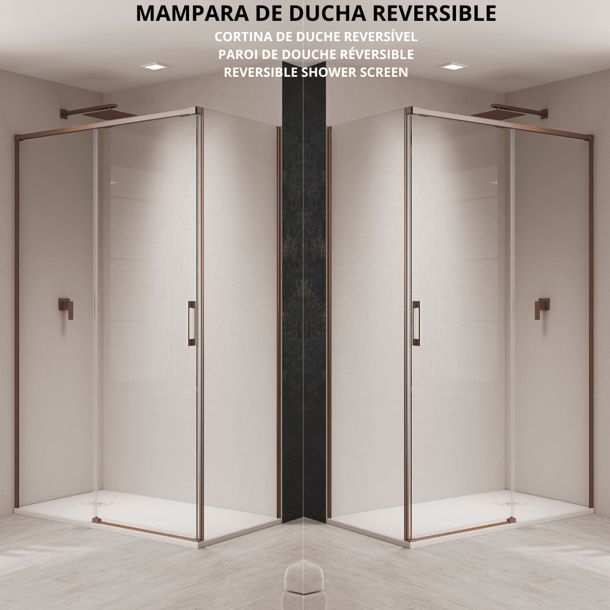 Paroi de douche rectangulaire coulissante Vallance à accès frontal | Verre trempé 6 mm anti-calcaire transparent | Profilé cuivre