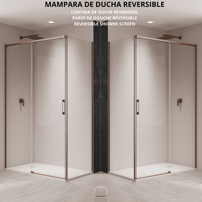 Paroi de douche rectangulaire coulissante Vallance à accès frontal | Verre trempé 6 mm anti-calcaire transparent | Profilé cuivre