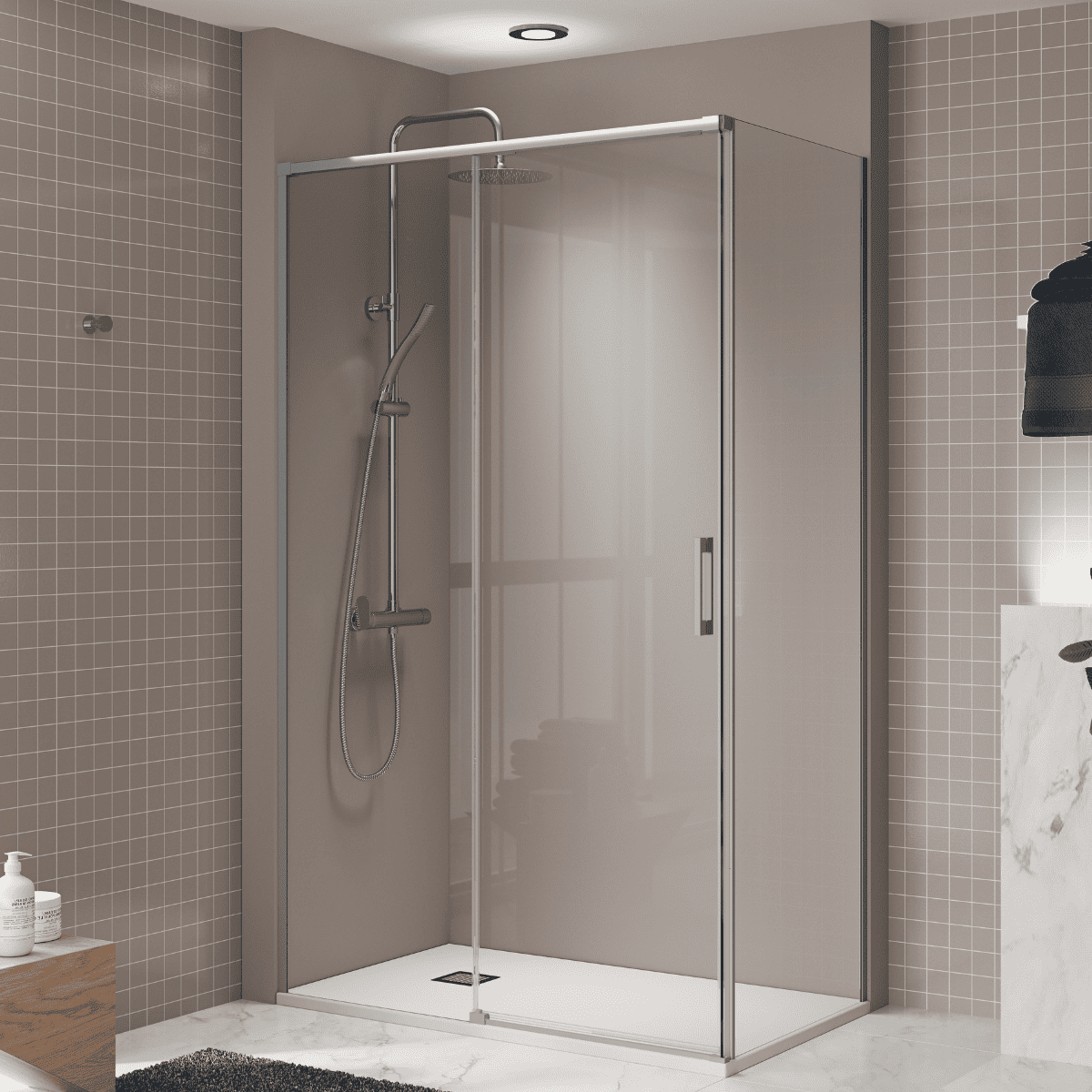 Vallance : paroi de douche rectangulaire coulissante à accès frontal | Verre trempé 6 mm anti-calcaire transparent | Profilé chromé brillant