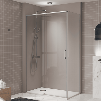 Vallance : paroi de douche rectangulaire coulissante à accès frontal | Verre trempé 6 mm anti-calcaire transparent | Profilé chromé brillant