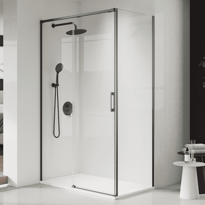 Vallance Rectangular Sliding Front-Entry Shower Enclosure | 6 mm Transparent Anti-Limescale Tempered Glass | Gunmetal Profile