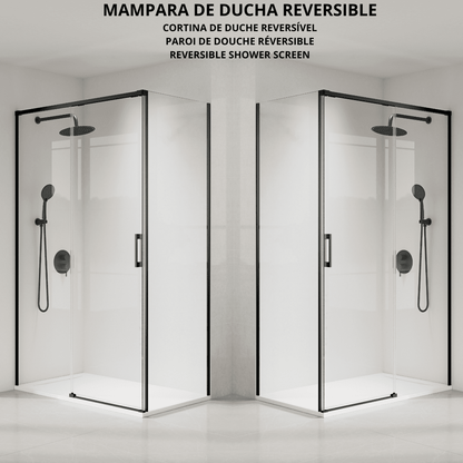 Vallance Paroi de douche rectangulaire coulissante à accès frontal | Verre trempé 6 mm anti-calcaire transparent | Profilé noir