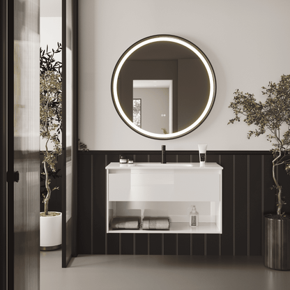 Mueble de Baño Suspendido con Lavabo Cerámico modelo Veloz| Mueble Volado 1 Cajón y 1 Hueco| Blanco Brillo