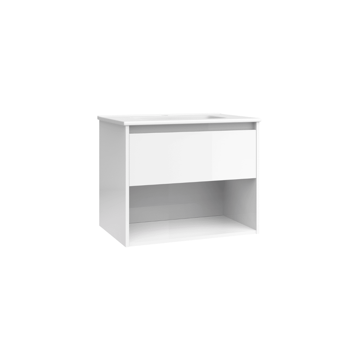 Mueble de Baño Suspendido con Lavabo Cerámico modelo Veloz| Mueble Volado 1 Cajón y 1 Hueco| Blanco Brillo