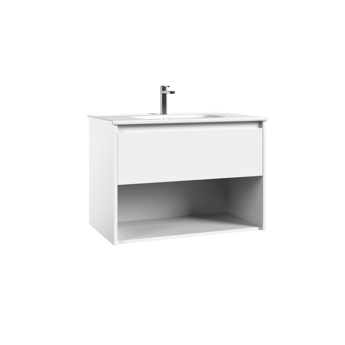Mueble de Baño Suspendido con Lavabo Cerámico modelo Veloz| Mueble Volado 1 Cajón y 1 Hueco| Blanco Brillo