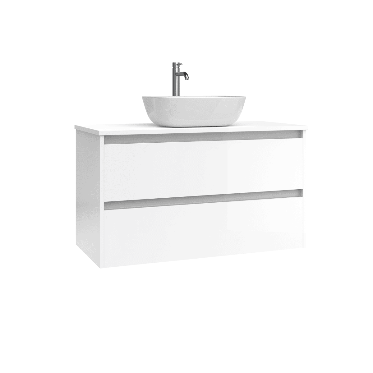 Mueble de Baño Suspendido con Lavabo Sobreponer Cerámico modelo Veloz| Mueble Volado 2 Cajones | Blanco Brillo