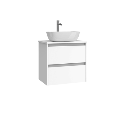 Mueble de Baño Suspendido Fondo Reducido con Lavabo Sobreponer Cerámico para Aseos modelo Veloz| Mueble Volado 2 Cajones | Blanco Mate