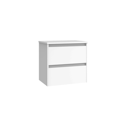 Mueble de Baño Suspendido Fondo Reducido con Lavabo Sobreponer Cerámico para Aseos modelo Veloz| Mueble Volado 2 Cajones | Blanco Mate