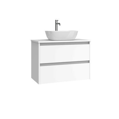 Mueble de Baño Suspendido Fondo Reducido con Lavabo Sobreponer Cerámico para Aseos modelo Veloz| Mueble Volado 2 Cajones | Blanco Mate