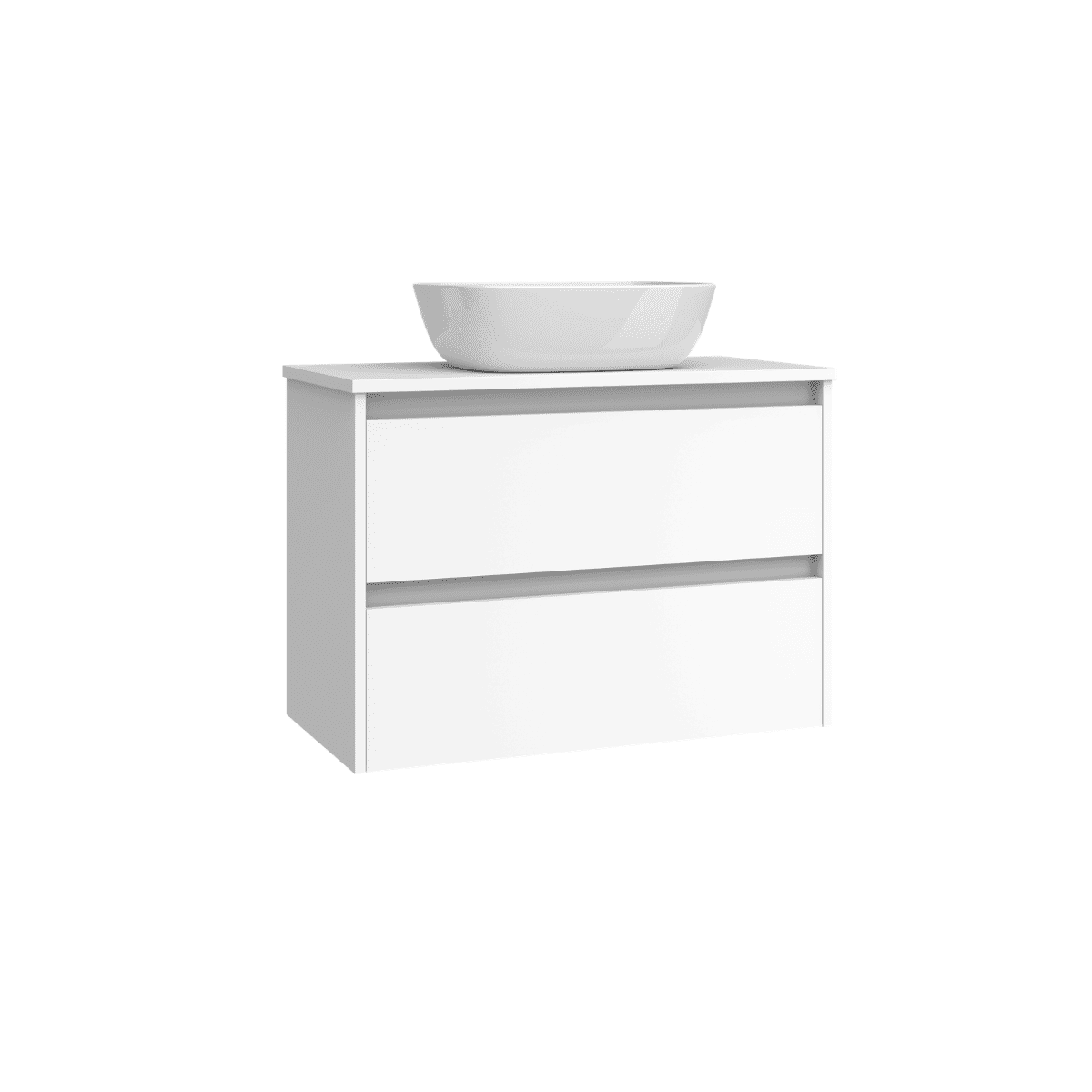 Mueble de Baño Suspendido Fondo Reducido con Lavabo Sobreponer Cerámico para Aseos modelo Veloz| Mueble Volado 2 Cajones | Blanco Mate