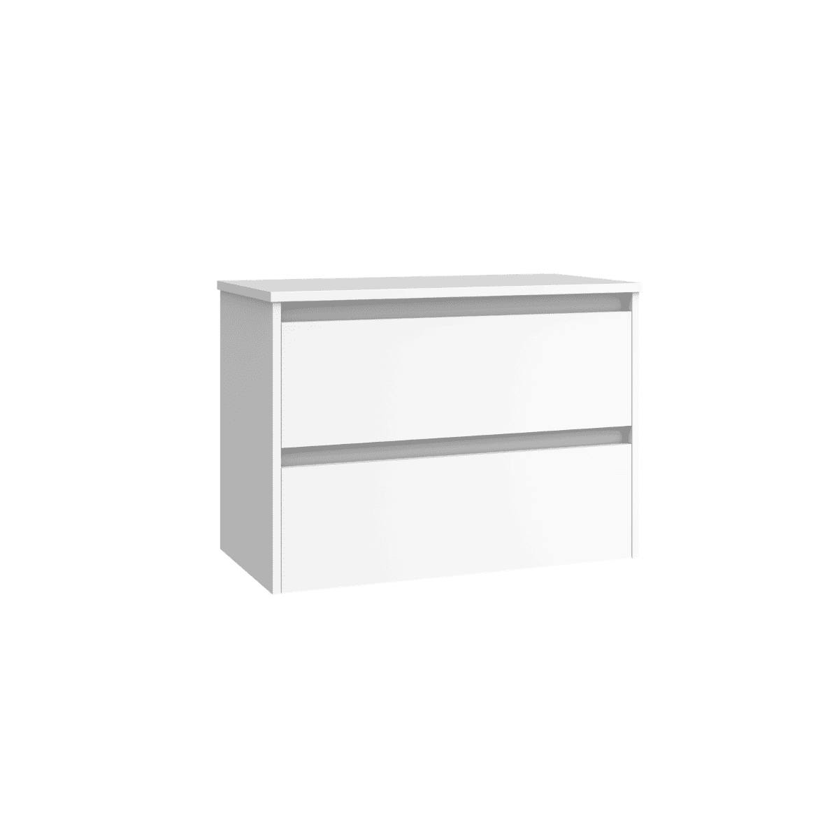 Mueble de Baño Suspendido Fondo Reducido con Lavabo Sobreponer Cerámico para Aseos modelo Veloz| Mueble Volado 2 Cajones | Blanco Mate