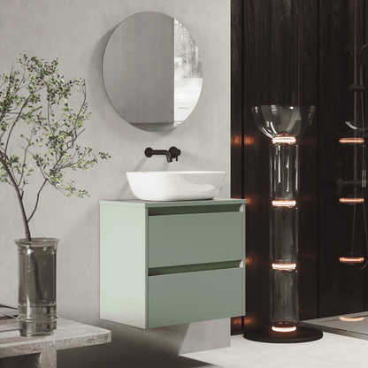 Mueble de Baño Suspendido Fondo Reducido con Lavabo Sobreponer Cerámico para Aseos modelo Veloz| Mueble Volado 2 Cajones | Leaf
