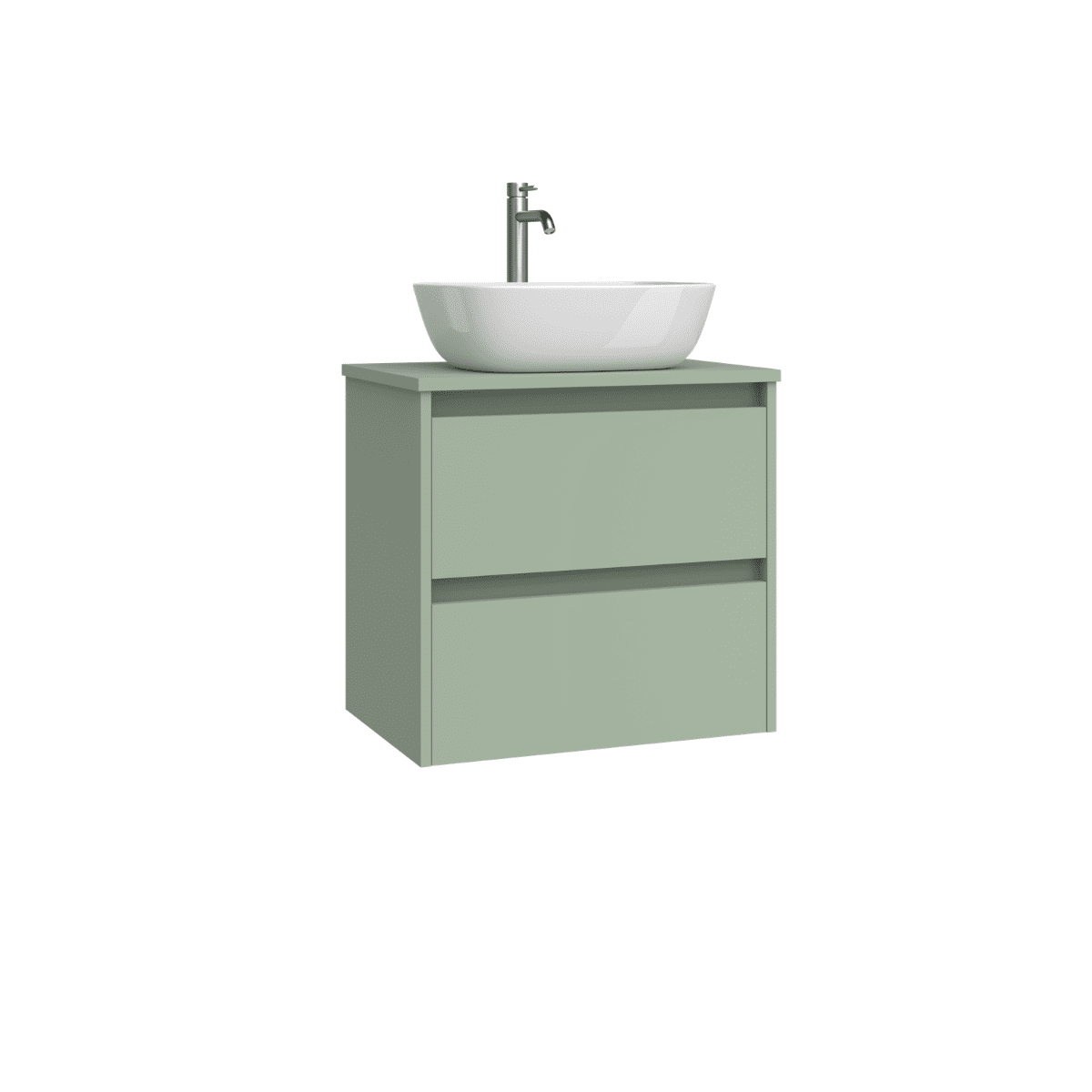 Mueble de Baño Suspendido Fondo Reducido con Lavabo Sobreponer Cerámico para Aseos modelo Veloz| Mueble Volado 2 Cajones | Leaf