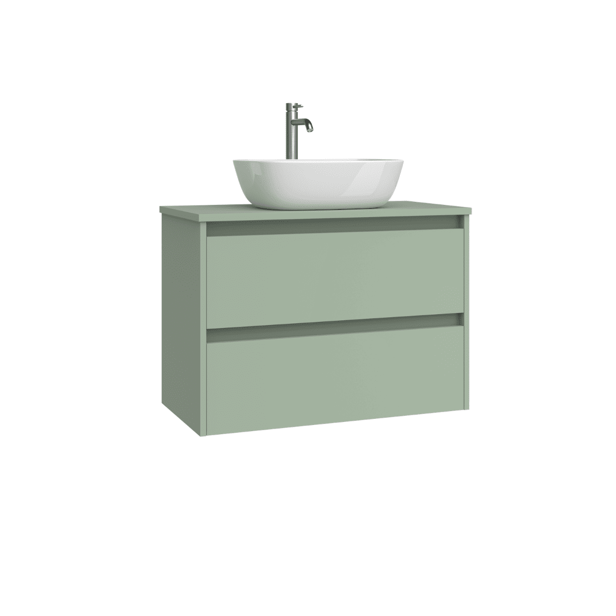 Mueble de Baño Suspendido Fondo Reducido con Lavabo Sobreponer Cerámico para Aseos modelo Veloz| Mueble Volado 2 Cajones | Leaf