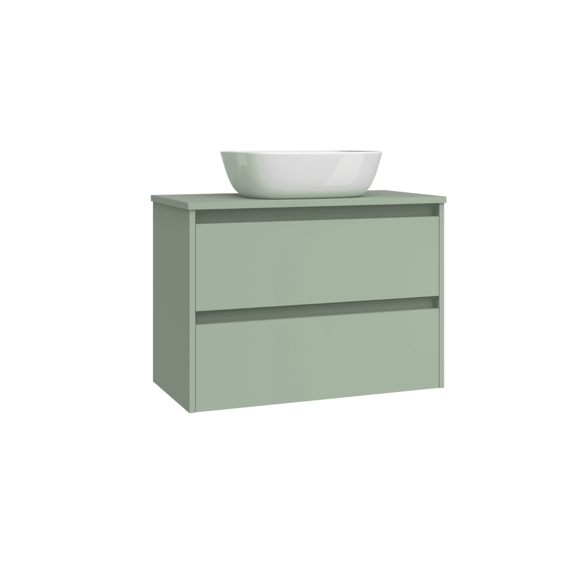 Mueble de Baño Suspendido Fondo Reducido con Lavabo Sobreponer Cerámico para Aseos modelo Veloz| Mueble Volado 2 Cajones | Leaf