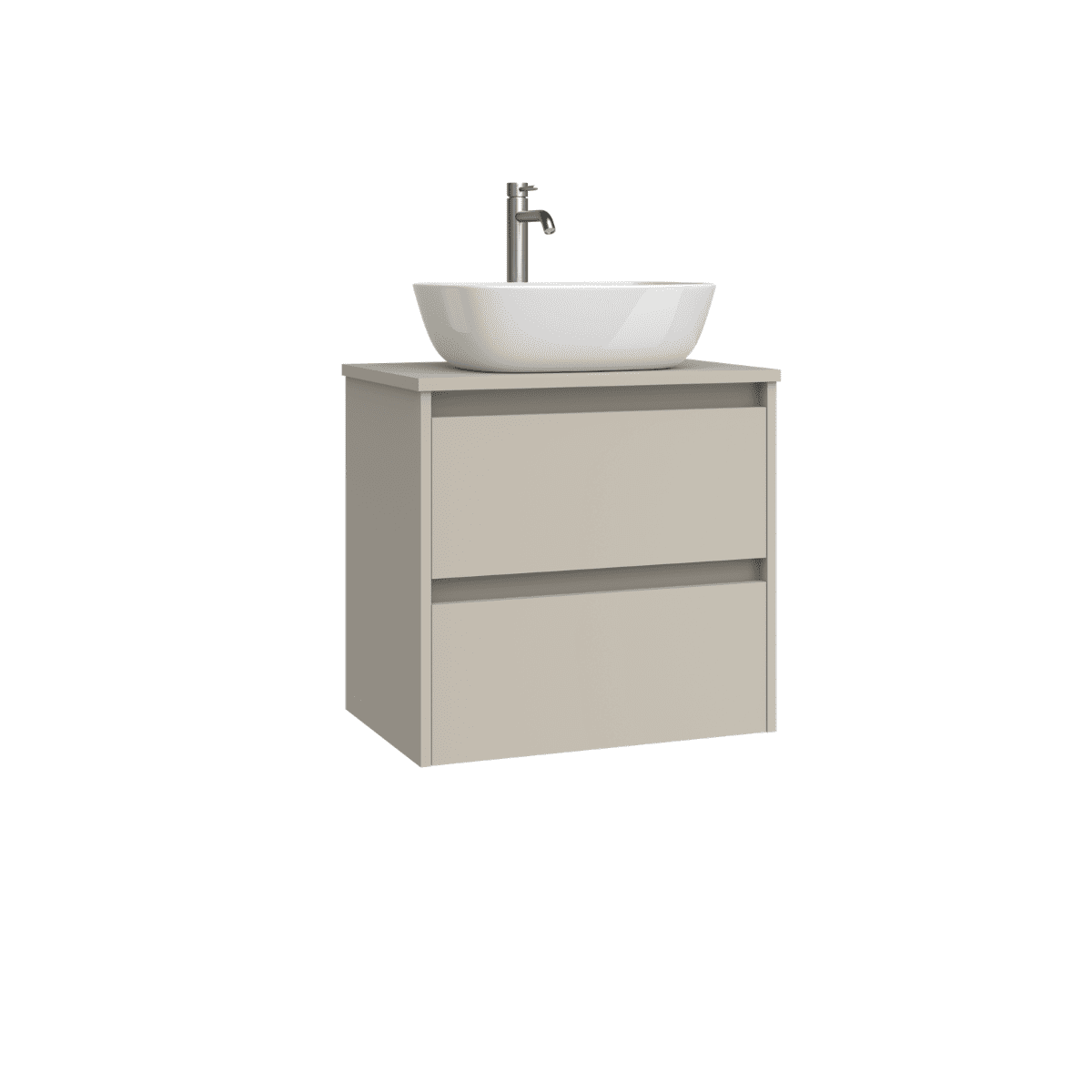 Mueble de Baño Suspendido Fondo Reducido con Lavabo Sobreponer Cerámico para Aseos modelo Veloz| Mueble Volado 2 Cajones | Moka