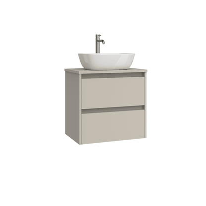 Mueble de Baño Suspendido Fondo Reducido con Lavabo Sobreponer Cerámico para Aseos modelo Veloz| Mueble Volado 2 Cajones | Moka