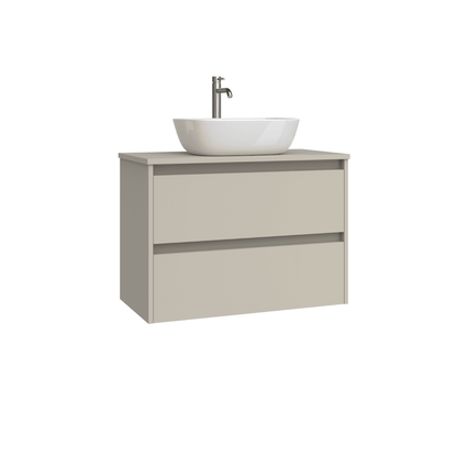 Mueble de Baño Suspendido Fondo Reducido con Lavabo Sobreponer Cerámico para Aseos modelo Veloz| Mueble Volado 2 Cajones | Moka