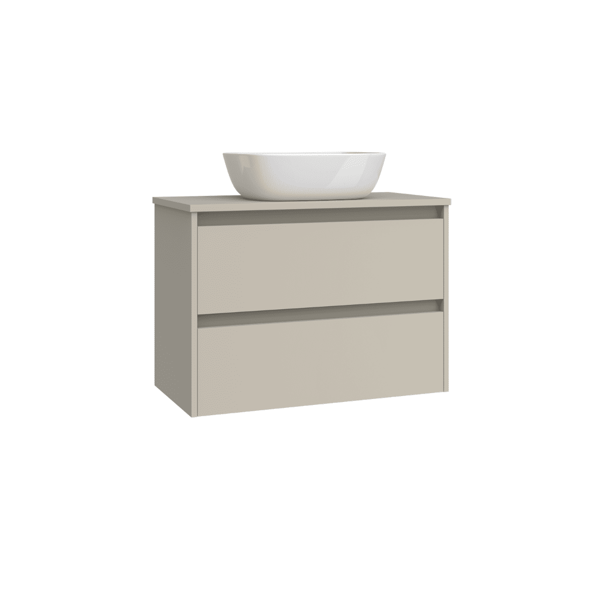 Mueble de Baño Suspendido Fondo Reducido con Lavabo Sobreponer Cerámico para Aseos modelo Veloz| Mueble Volado 2 Cajones | Moka