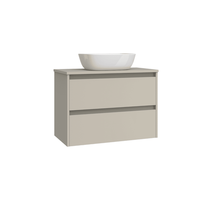 Mueble de Baño Suspendido Fondo Reducido con Lavabo Sobreponer Cerámico para Aseos modelo Veloz| Mueble Volado 2 Cajones | Moka