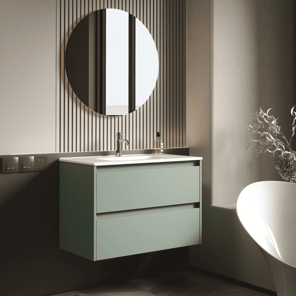 Mueble de Baño Suspendido con Lavabo Cerámico modelo Veloz| Mueble Volado 2 Cajones| Leaf - 