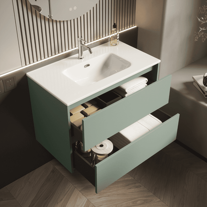 Mueble de Baño Suspendido con Lavabo Cerámico modelo Veloz| Mueble Volado 2 Cajones| Leaf