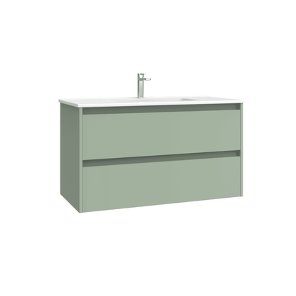 Mueble de Baño Suspendido con Lavabo Cerámico modelo Veloz| Mueble Volado 2 Cajones| Leaf