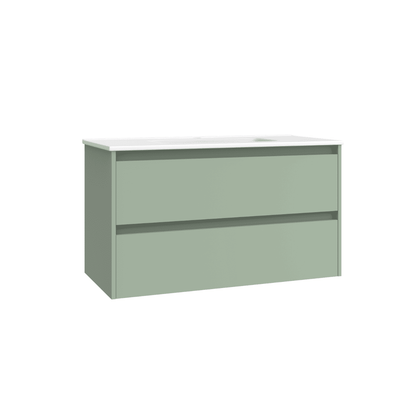 Mueble de Baño Suspendido con Lavabo Cerámico modelo Veloz| Mueble Volado 2 Cajones| Leaf