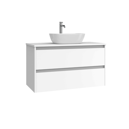 Mueble de Baño Suspendido con Lavabo Sobreponer Cerámico modelo Veloz| Mueble Volado 2 Cajones | Blanco Mate