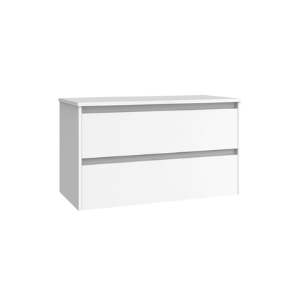 Mueble de Baño Suspendido con Lavabo Sobreponer Cerámico modelo Veloz| Mueble Volado 2 Cajones | Blanco Mate