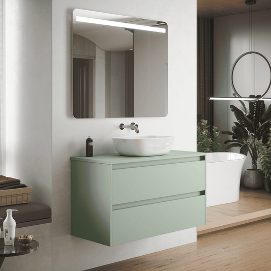Mueble de Baño Suspendido con Lavabo Sobreponer Cerámico modelo Veloz| Mueble Volado 2 Cajones | Leaf