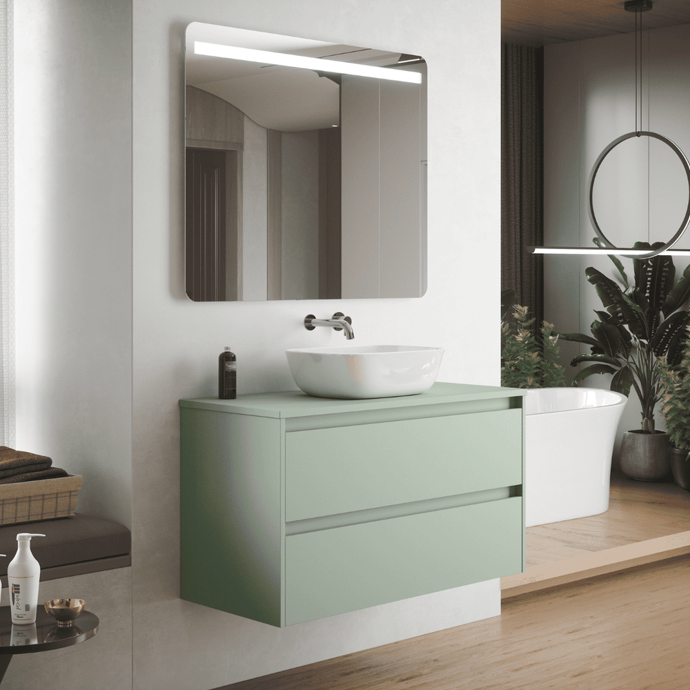 Mueble de Baño Suspendido con Lavabo Sobreponer Cerámico modelo Veloz| Mueble Volado 2 Cajones | Leaf - 