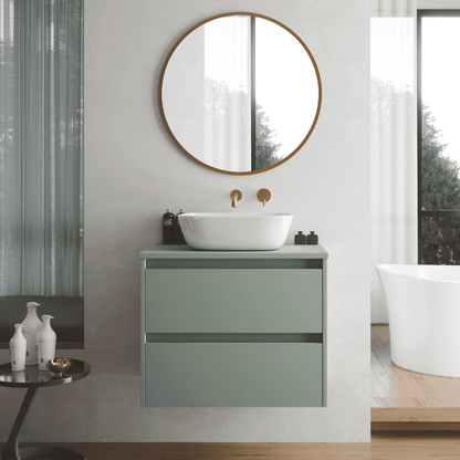 Mueble de Baño Suspendido con Lavabo Sobreponer Cerámico modelo Veloz| Mueble Volado 2 Cajones | Leaf