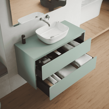 Mueble de Baño Suspendido con Lavabo Sobreponer Cerámico modelo Veloz| Mueble Volado 2 Cajones | Leaf