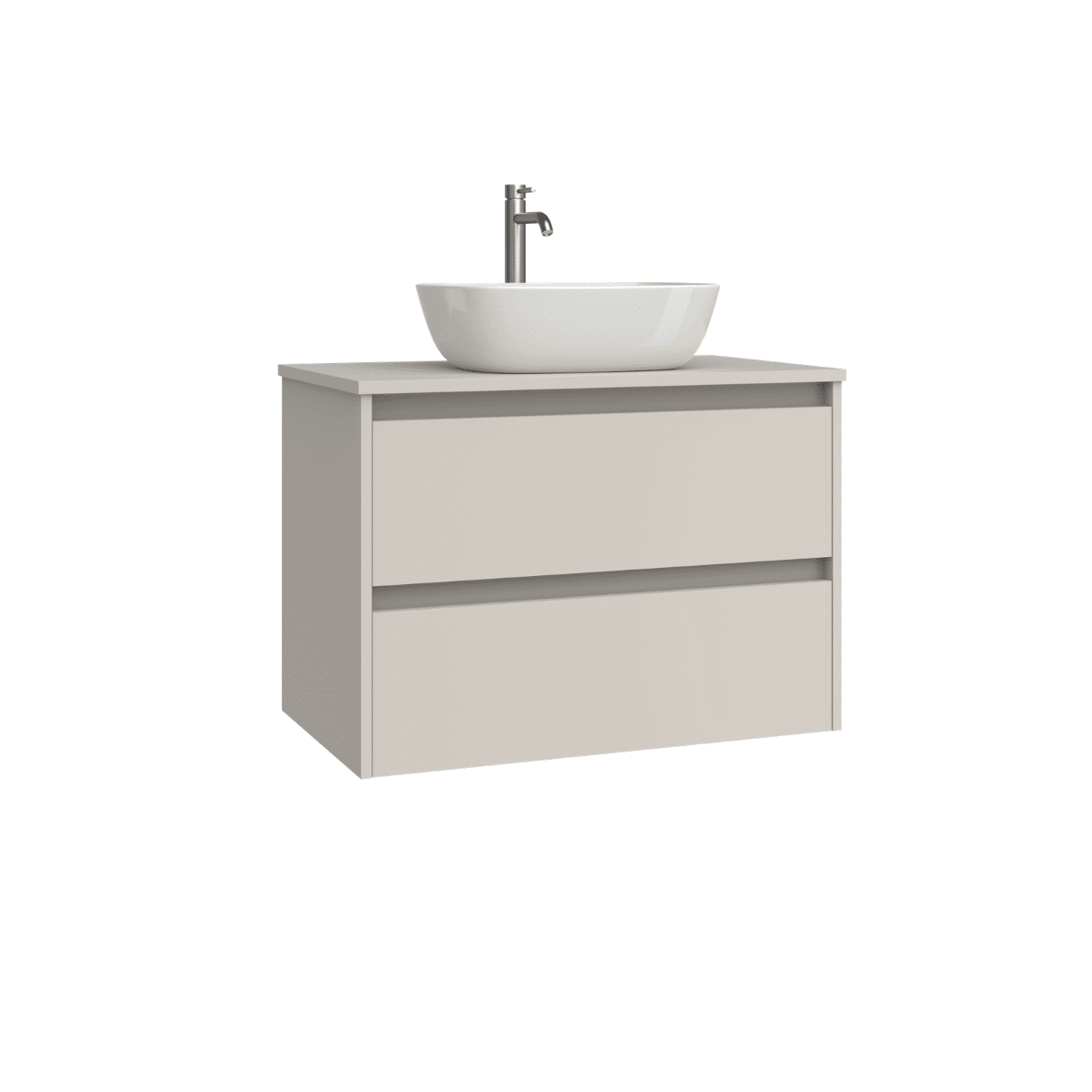 Mueble de Baño Suspendido con Lavabo Sobreponer Cerámico modelo Veloz| Mueble Volado 2 Cajones | Moka