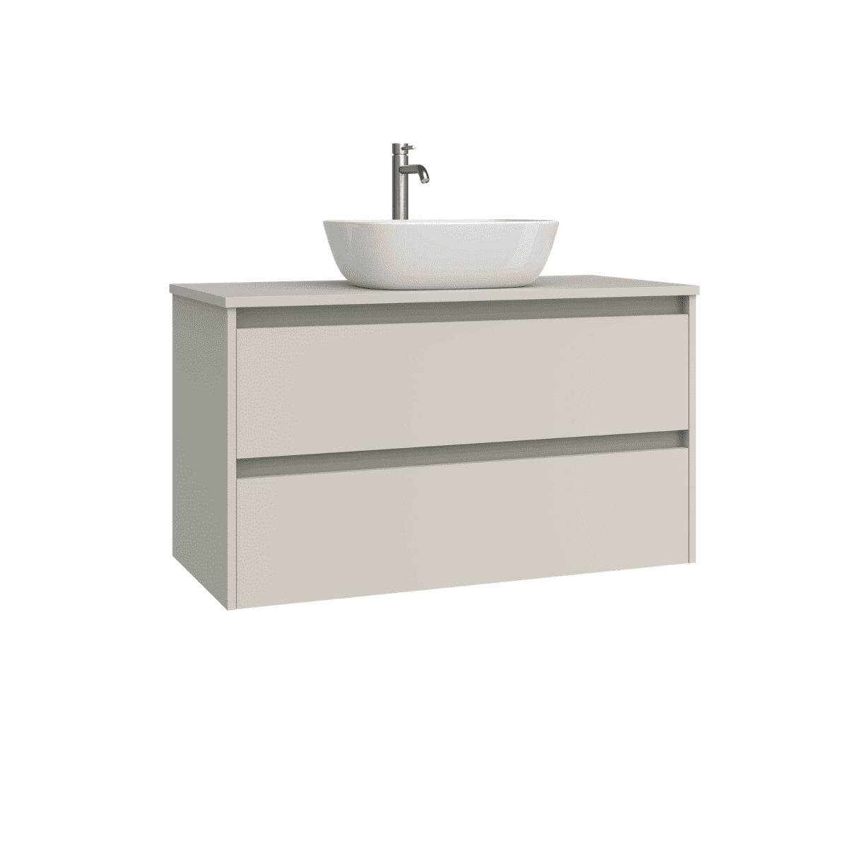 Mueble de Baño Suspendido con Lavabo Sobreponer Cerámico modelo Veloz| Mueble Volado 2 Cajones | Moka